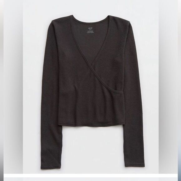 Aerie Waffle Wrap Top Size Small green NWT in packaging - Picture 3 of 10